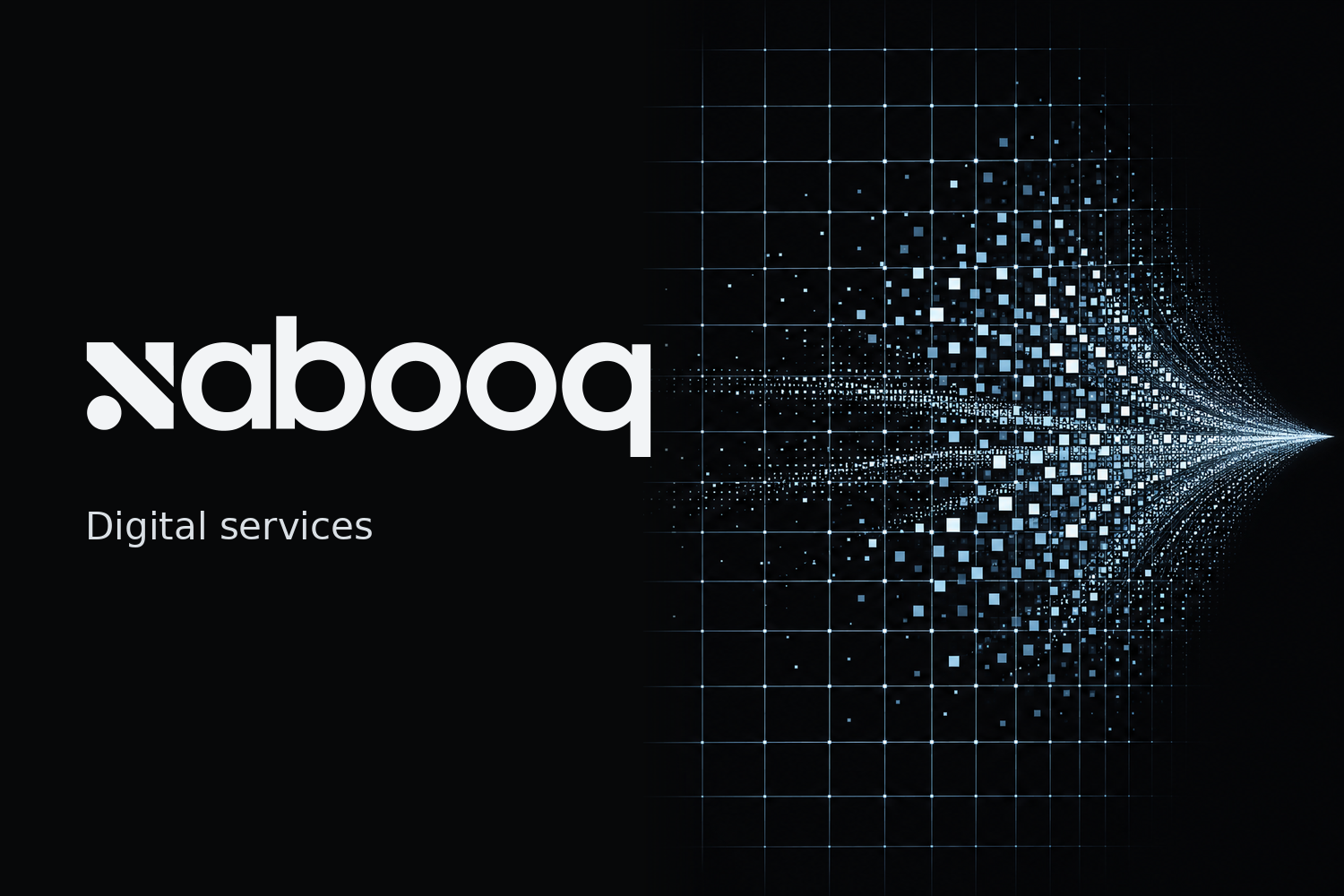 nabooq — Digital services su fondo scuro con particelle luminose
