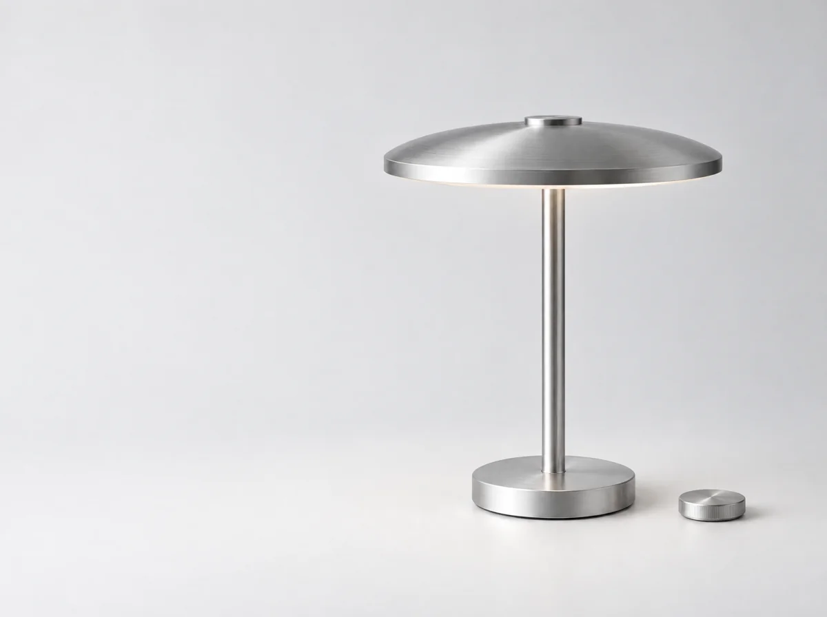 Lampada di design in alluminio su fondo scuro
